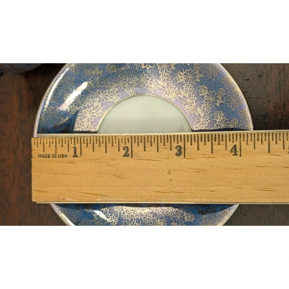 Vintage Mercator Bavaria Germany Footed Teacup Saucer Blue Floral Silver Luster